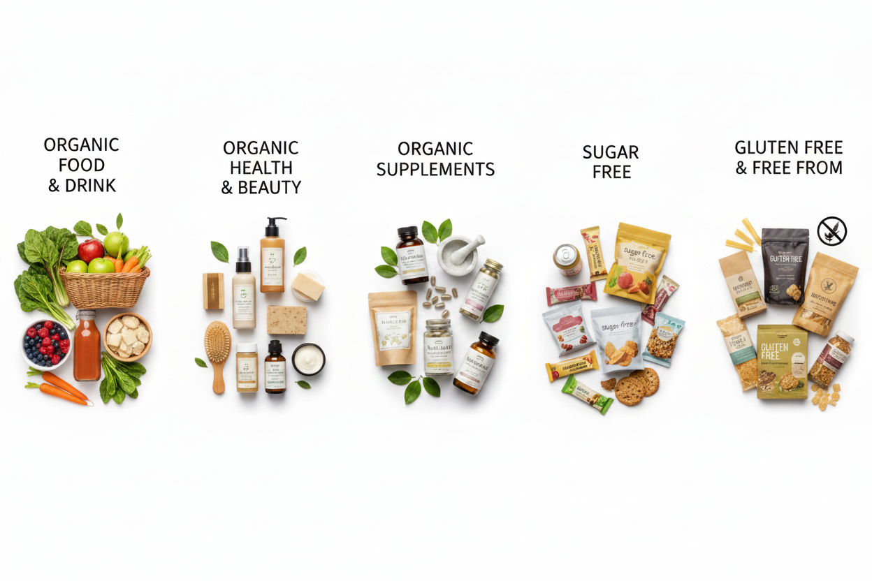 ALL ORGANIC / SUGAR FREE / GLUTEN FREE/FREE FROM ITEMS/PLANT BASED