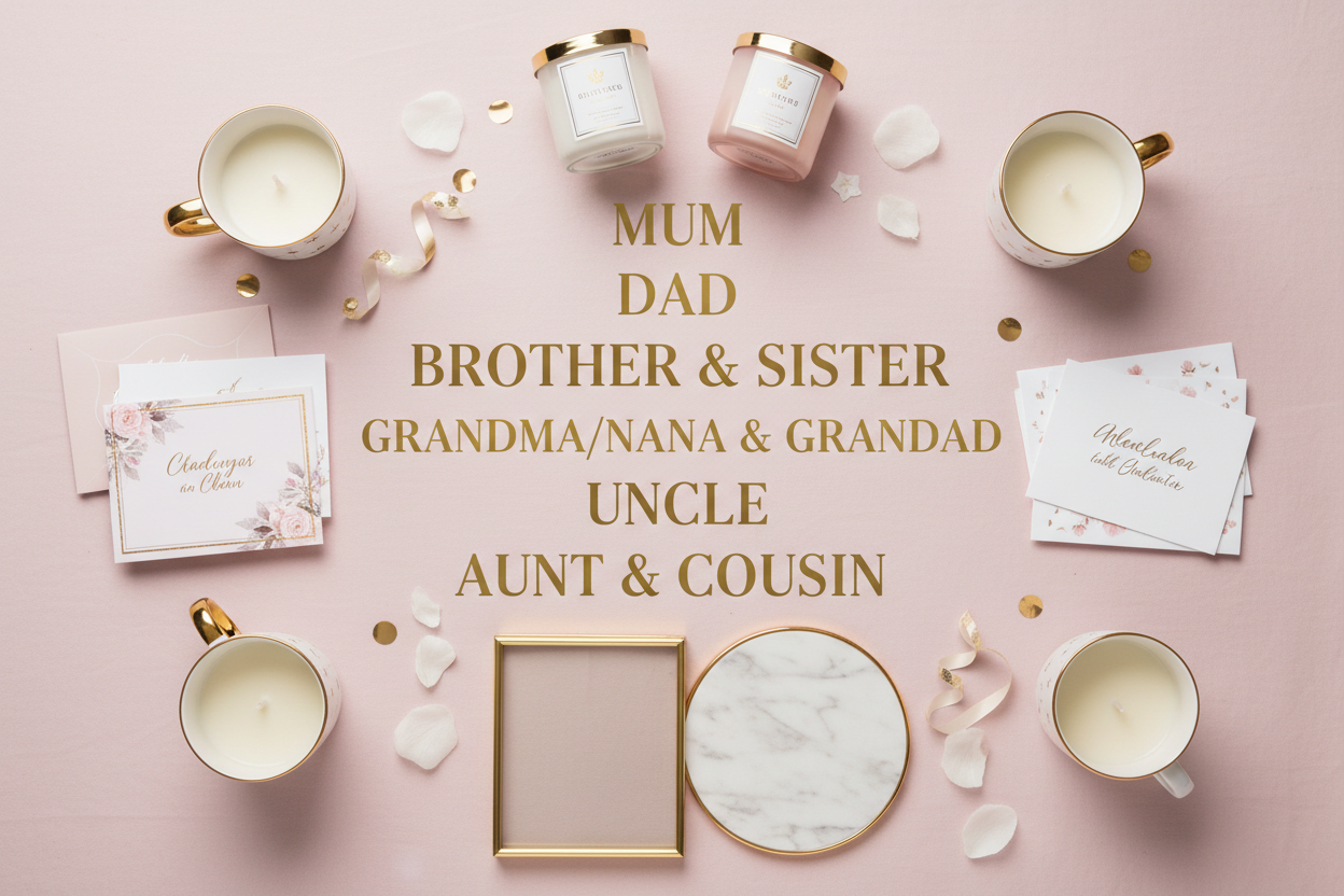MUM, DAD, BROTHER, SISTER, GRANDMA,NANA,GRANDAD, UNCLE, AUNT & COUSIN
