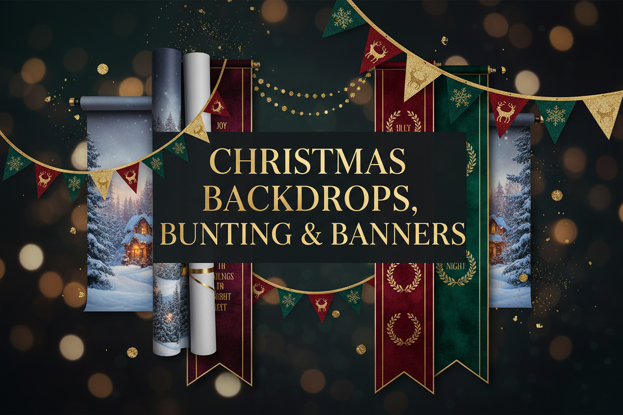 CHRISTMAS BACKDROPS, BUNTING & BANNERS