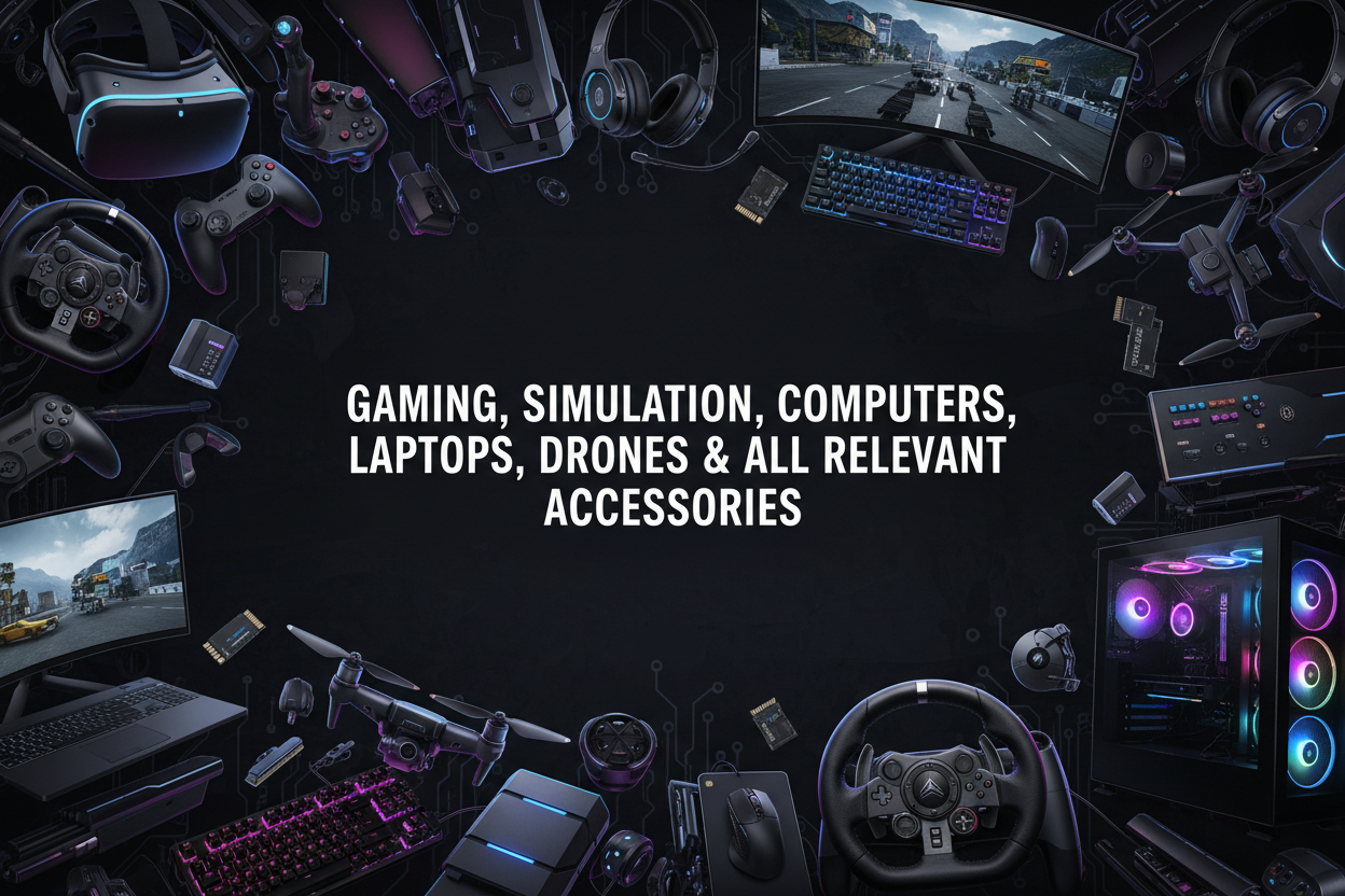 GAMING, SIMULATION, COMPUTERS, LAPTOPS, DRONES & ALL RELEVENT FURNITURE & ACCESSORIES