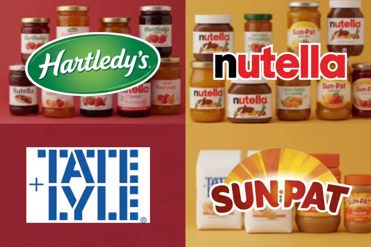 BULK HARTLEY, TATE & LYLE, NUTELLA AND SUN-PAT PRODUTS PLUS A SELECTION OF OTHER JAMES, SPREADS AND SUGARS