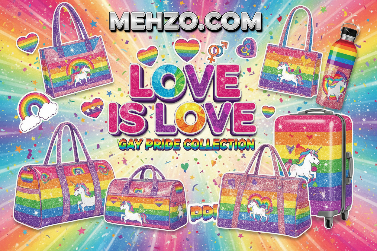 MEHZO PRINTED - LOVE IS LOVE GAY PRIDE COLLECTION DUFFEL BAGS, BODY BAGS, TOTE BAGS, SUITCASES & MORE
