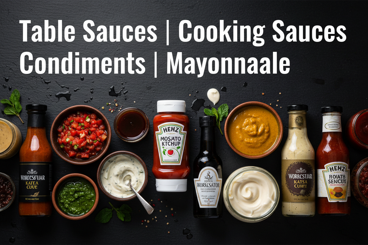 TABLE SAUCES, COOKING SAUCES, CONDIMENTS, MAYONNAISE, OLIVES & OIL