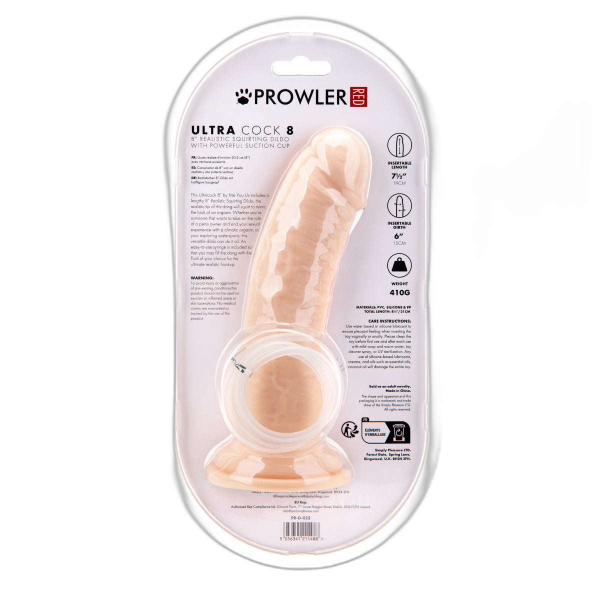 Prowler RED Ultra Cock Realistic Squirting Dildo Pink 8 Inch