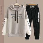Spring Women's Clothing Student Hoodie Set Preppy-style Straight-leg Pants