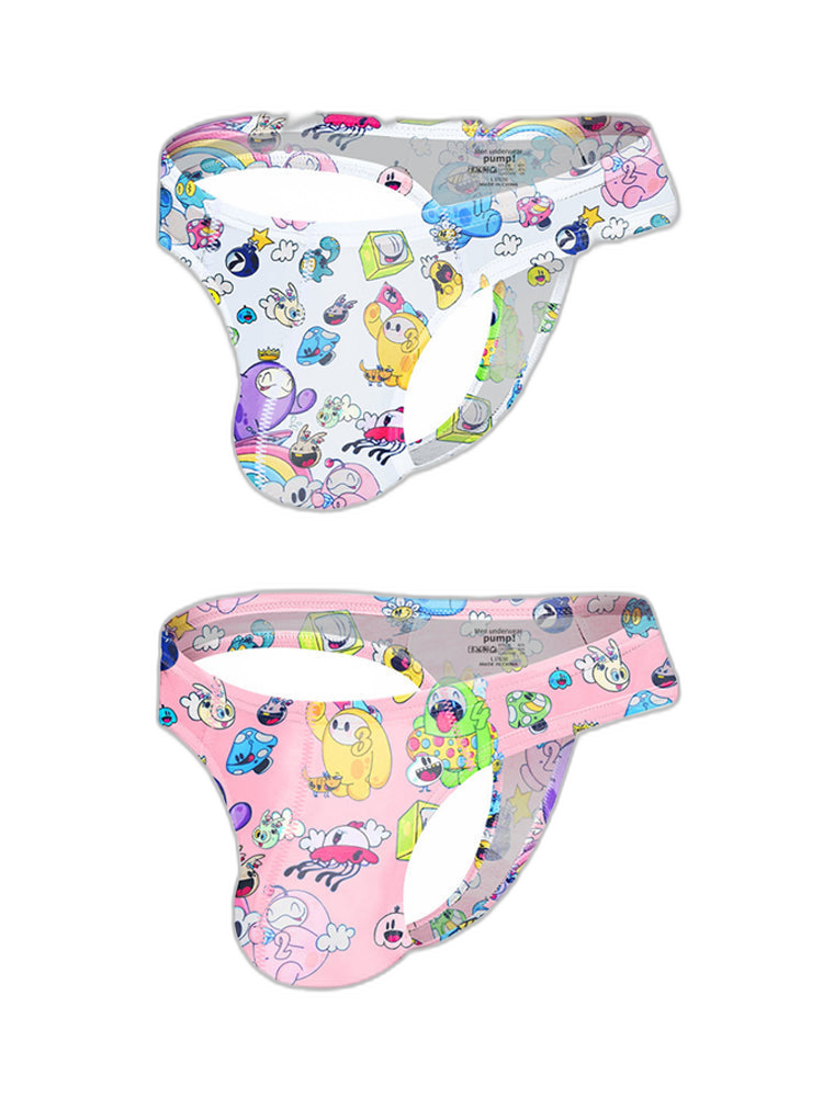 2 Pack Men's Low-Rise Sexy Print Thong