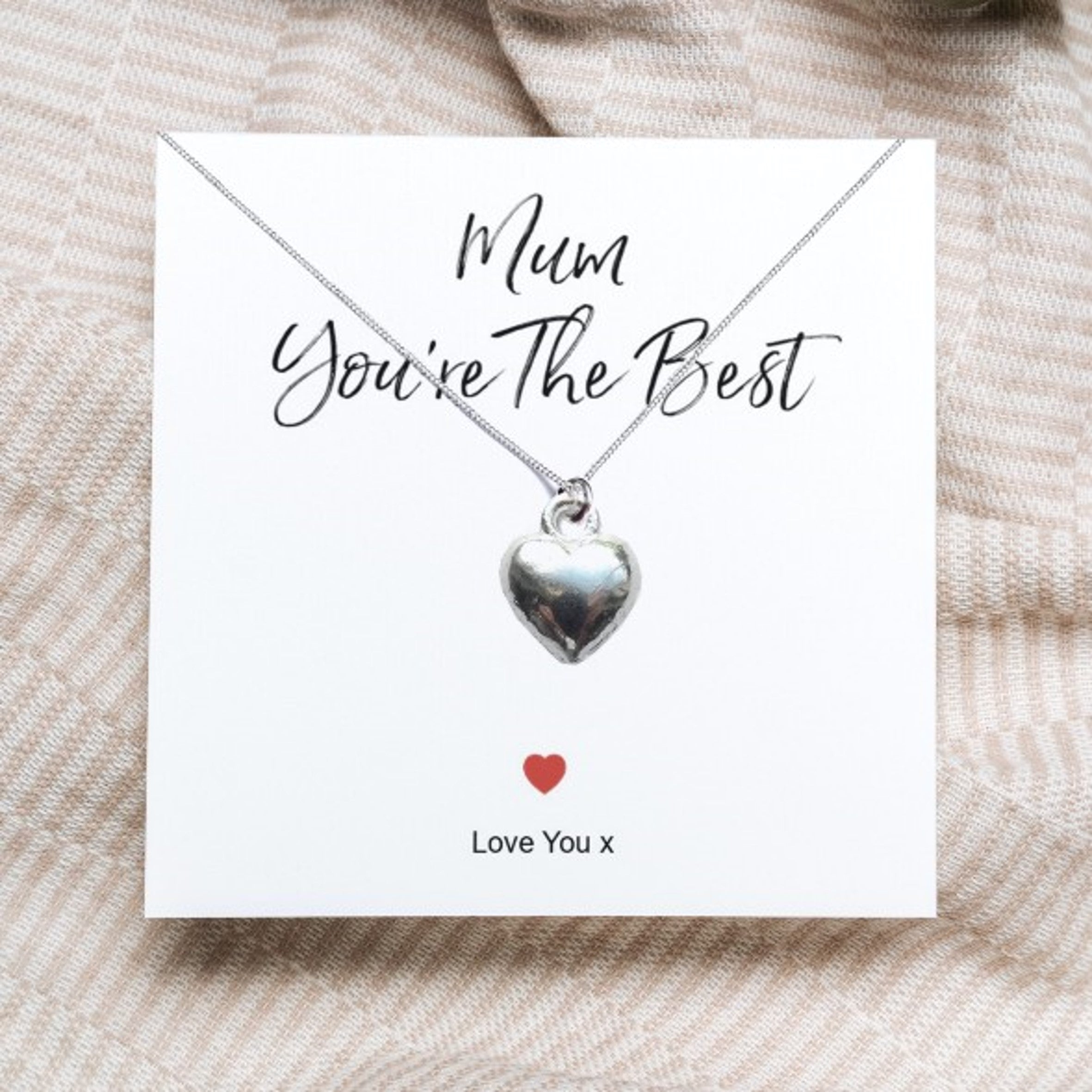 Mum Heart Necklace Gift Card, You’re The Best Mum Necklace, Silver Heart Pendant