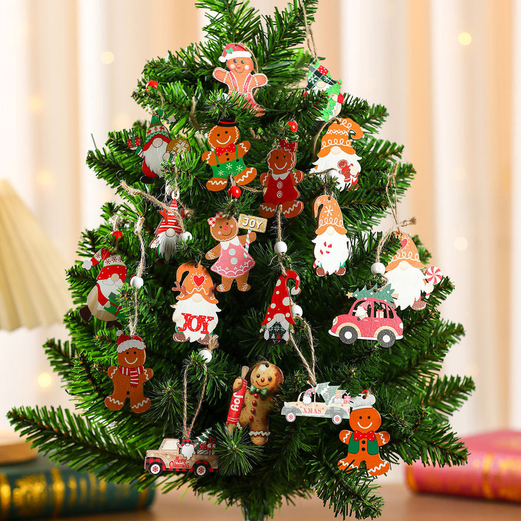 12 PCs Faceless Old Man Christmas Wooden Pendant Boxed Christmas Tree