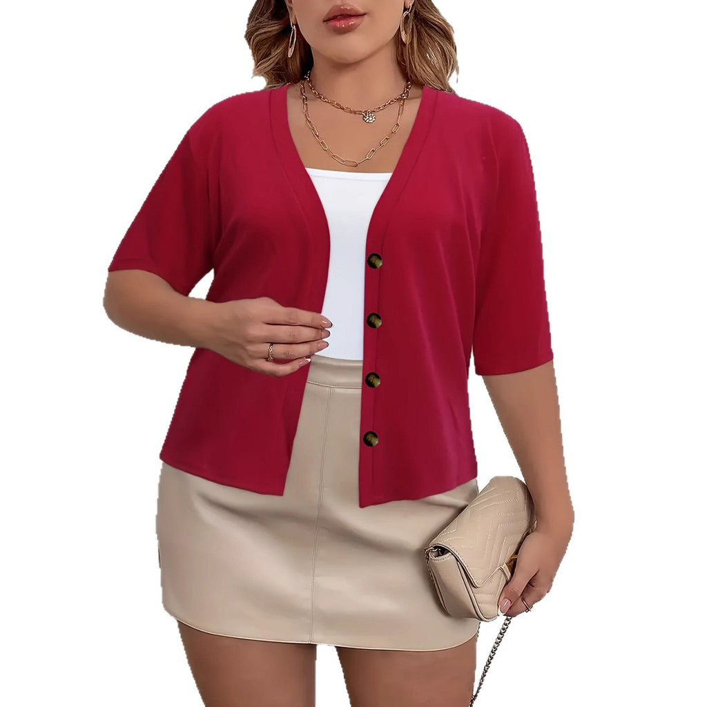 Elegant Half-Sleeve Slightly Stretchy Cardigan With Four Buttons