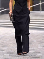 Solid Color One-shoulder Vest & High-waisted Pants Suit