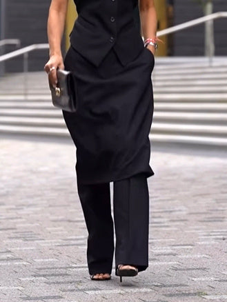 Solid Color One-shoulder Vest & High-waisted Pants Suit