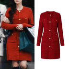 Houndstooth Red Women's Waist-cinching Long Dress