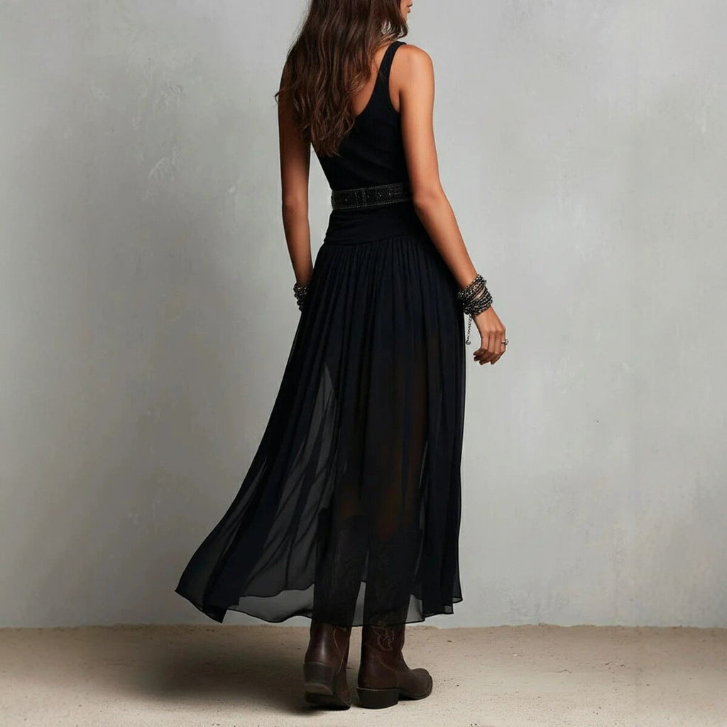 European And American-style Black Strap Long Dress