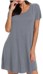 New Women's Round-neck Solid-color Casual Short-sleeve Swing Dress With Pockets
