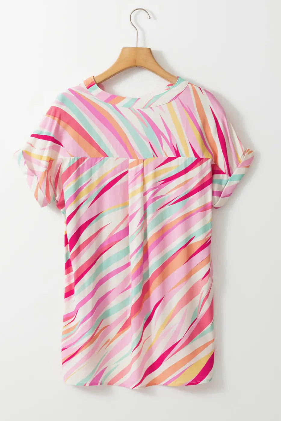 Abstract Print High Low Hem Short Sleeve Blouse Women UK