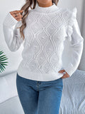 Women Solid Color Ruffled Mock Neck Long Sleeve Pullover Sweater