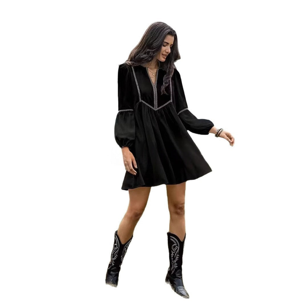Women's Intellectual Casual Long-Sleeve V-Neck Dress