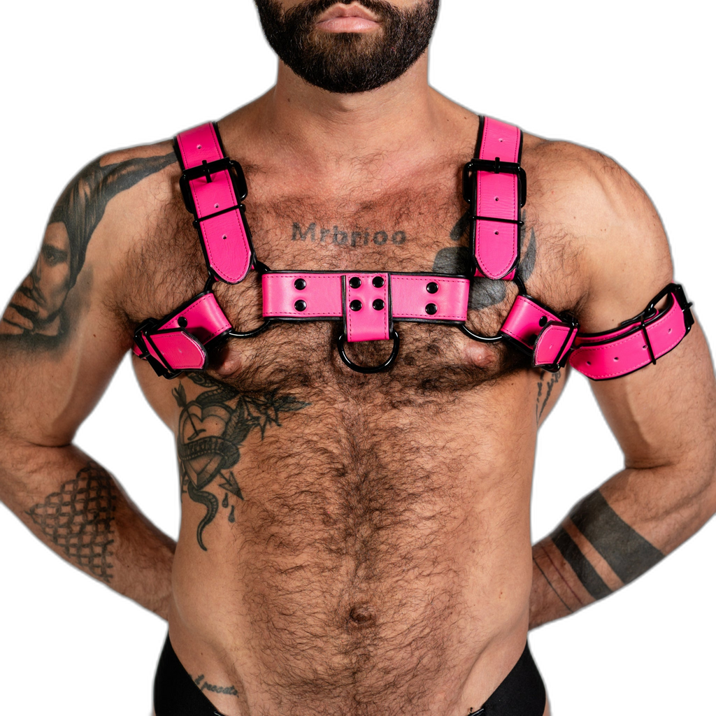 ruff GEAR Bold Leather Bulldog Harness Neon Pink