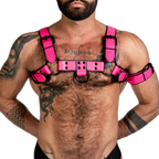 ruff GEAR Bold Leather Bulldog Harness Neon Pink