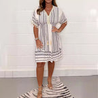 Spring And Summer New Short Sleeve V-neck Mid-length Printed Dress Women