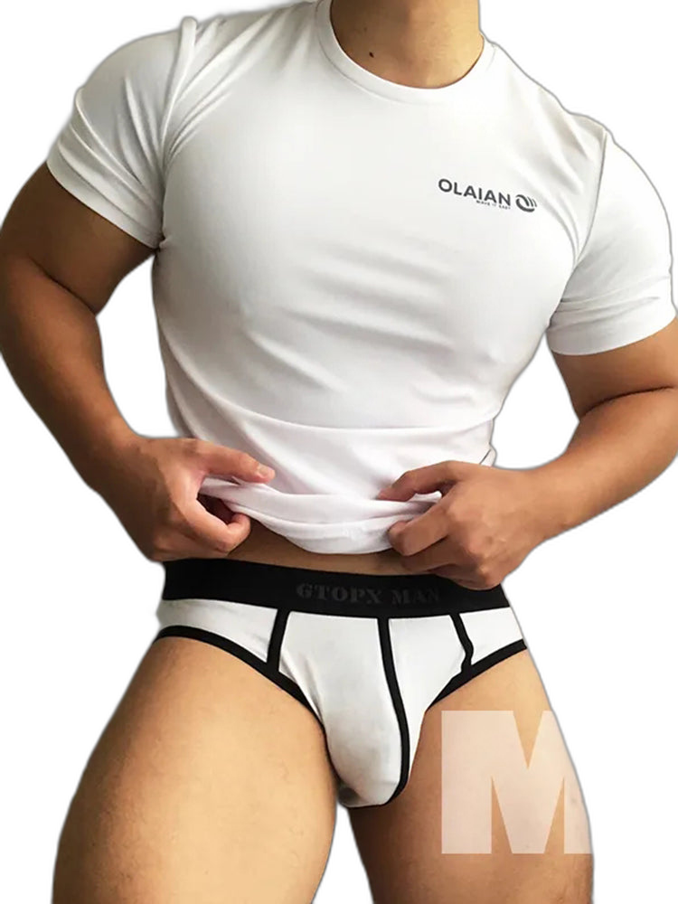 Men’s Spliced Lines U Convex Pouch Cotton Briefs