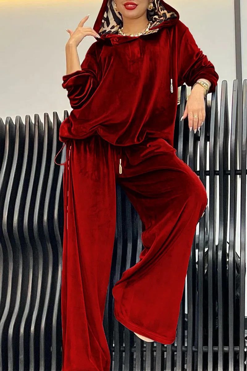 Loose Casual Two-piece Suit Leopard Print Hoodie And Pants Suit For Women