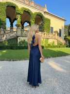 Satin V-neck Backless Bow-tied Mermaid Long Dress