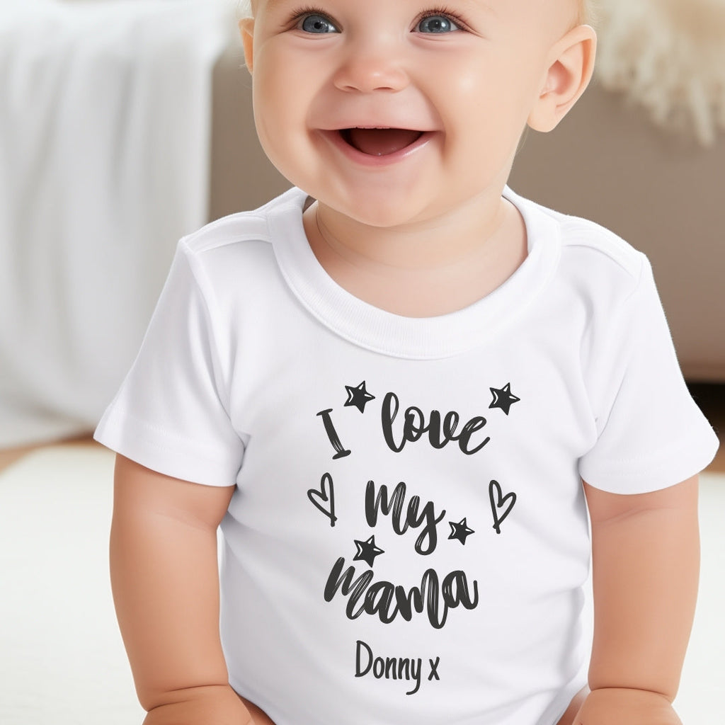 Personalised Black & White I Love My Mummy Babygrow | Any Name Vest or Bib UK