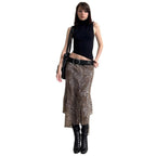 High-waisted Leopard Print Irregular Mesh Skirt