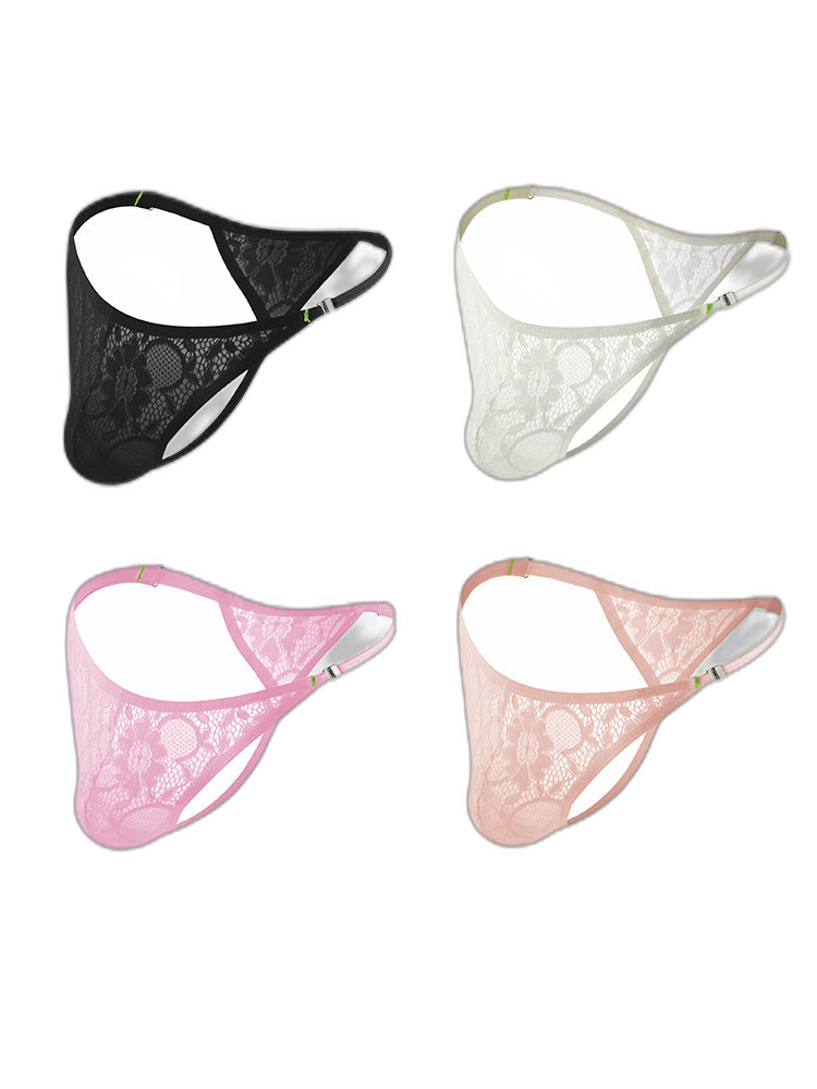 4-pack Men's Lace Side Buttoned Thongs