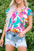Multi Colour Flutter Sleeve Blouse Abstract Print Women UK