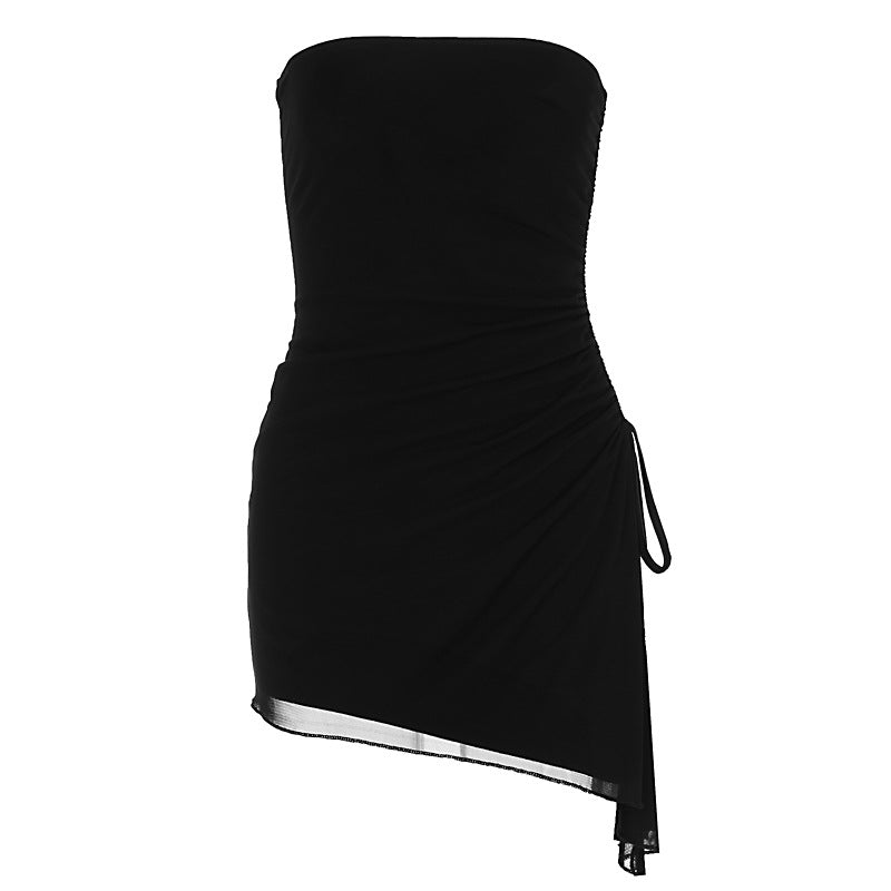 European And American Fashion Sexy Solid Color Sleeveless Slim Chest Wrap Backless Dress