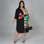 Distinctive Shirt Leopard-print Patchwork With Pockets Plus-size Dress