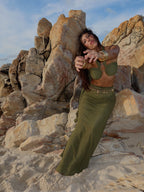 Olive Green Strappy Cropped Top & Hip-hugging Skirt Set