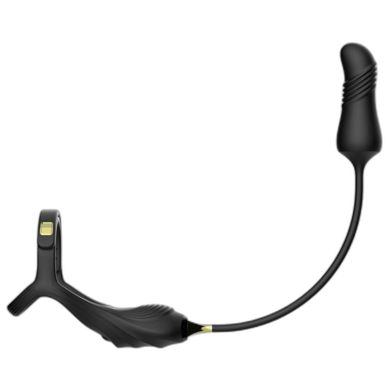 Command 3 in 1 Vibrating Cock and Ball Sling with Thrusting Butt Plug