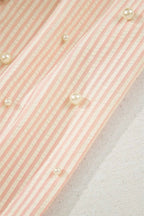 Striped Bow Cuff Pearl Embellished Blouse Women UK
