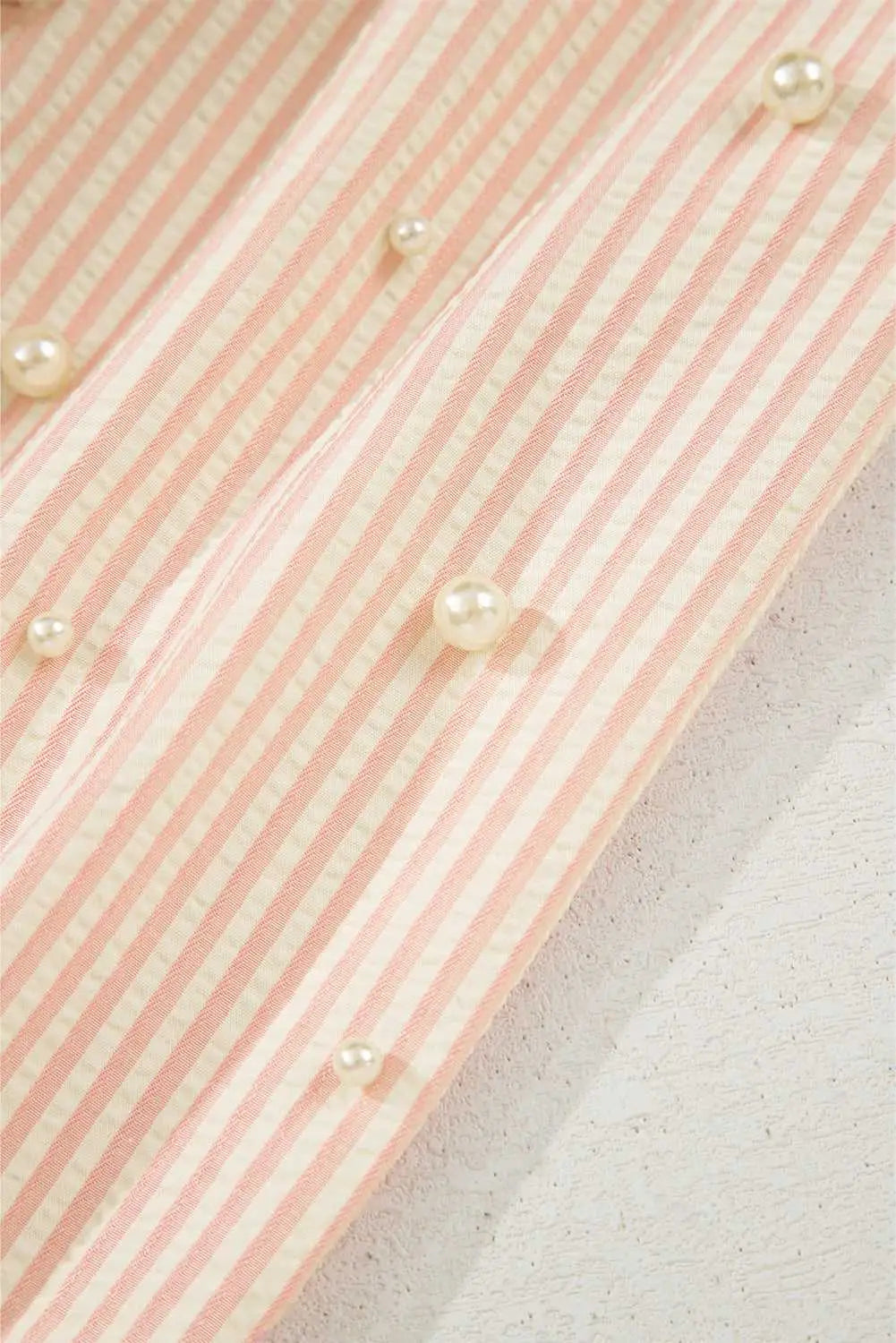 Striped Bow Cuff Pearl Embellished Blouse Women UK