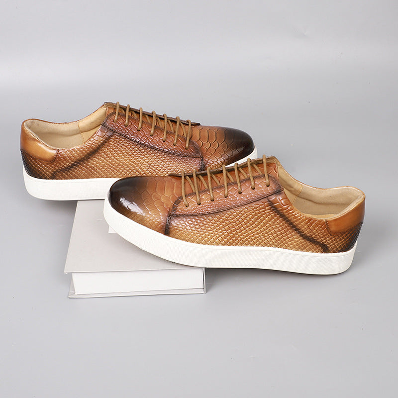 Lace-up Embossed Flat Casual Leather Shoes For Men