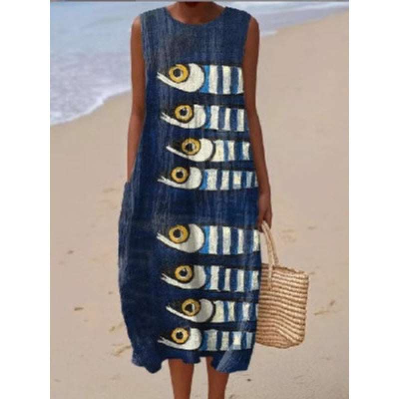 New Sleeveless Casual Printed Temperament Long Dress