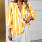 Women's Striped Puff Sleeve Pullover Top | Loose Fit Casual Shirt