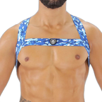 TOF Paris Fetish Elastic Chest Harness Blue Camouflage