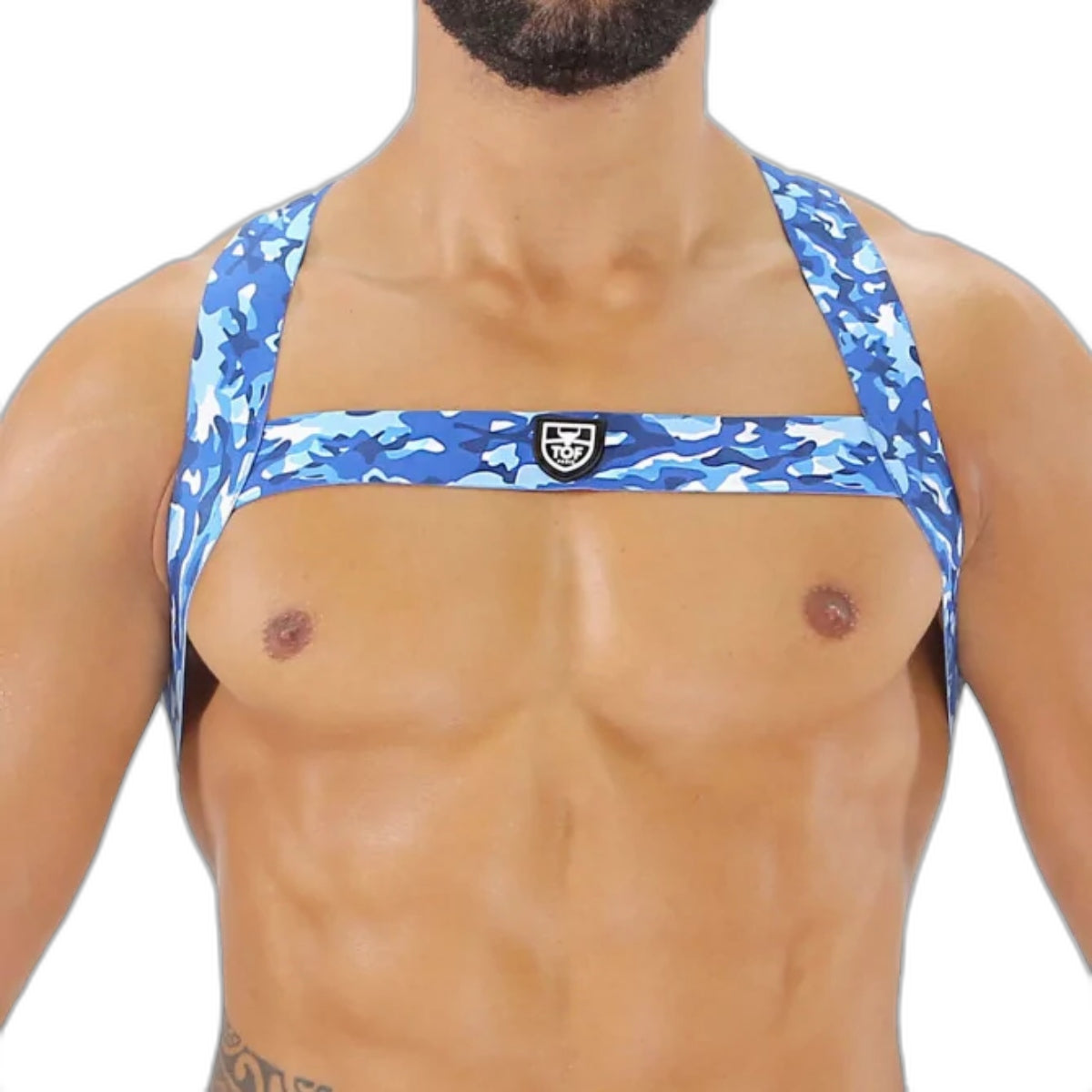 TOF Paris Fetish Elastic Chest Harness Blue Camouflage