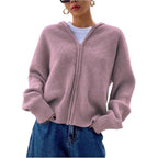 Loose Fitting Casual Cardigan Sweater With A Chunky Knit And Zipper