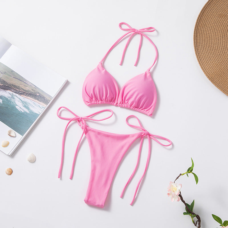 Solid Color Sexy Lace-up Hot Girl Temperament Women's Bikini Swimsuit