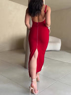 Red Zippered Backless Sling Dress