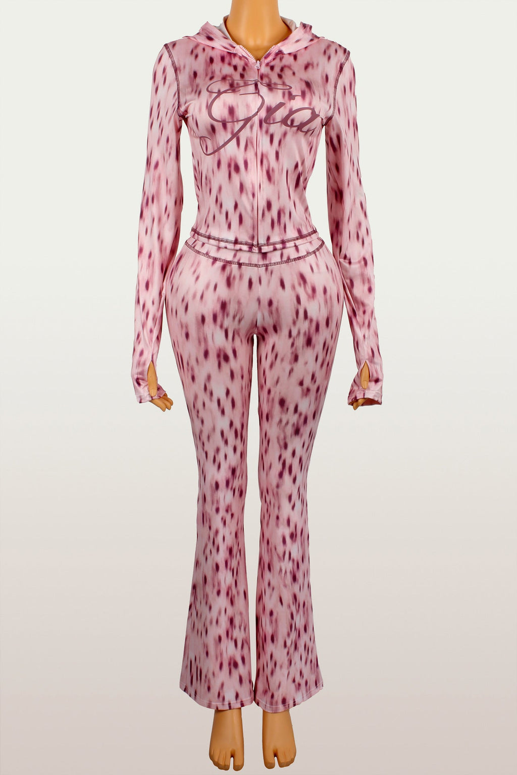Fashionable Printed Casual Leopard-Print Zippered Long-Sleeve Jacket And Pants Set