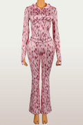 Fashionable Printed Casual Leopard-Print Zippered Long-Sleeve Jacket And Pants Set