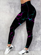 Women's Plus Size High-Waisted Floral Print Leggings - Stretchy, Casual, Machine Washable, Black with Vibrant Purple & Teal Accents, All-Season Comfort Fit, High Waisted Leggings