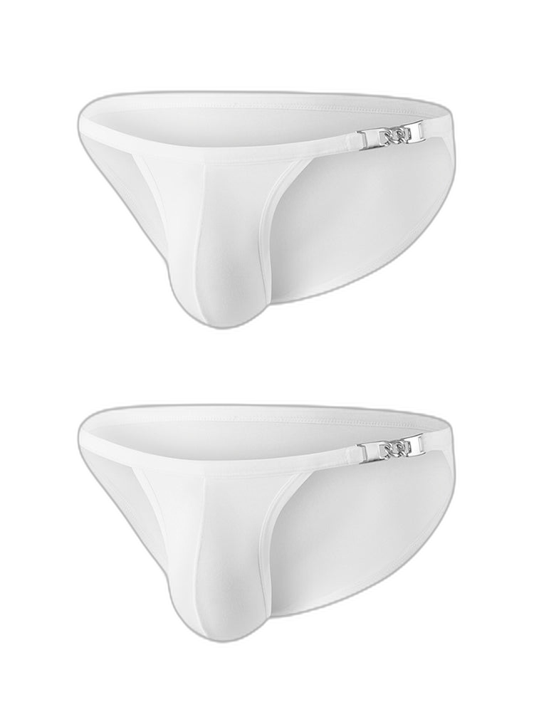 2 Pack Men's U-Shaped Pouch Low-Rise Metal-Clasp Thin Briefs