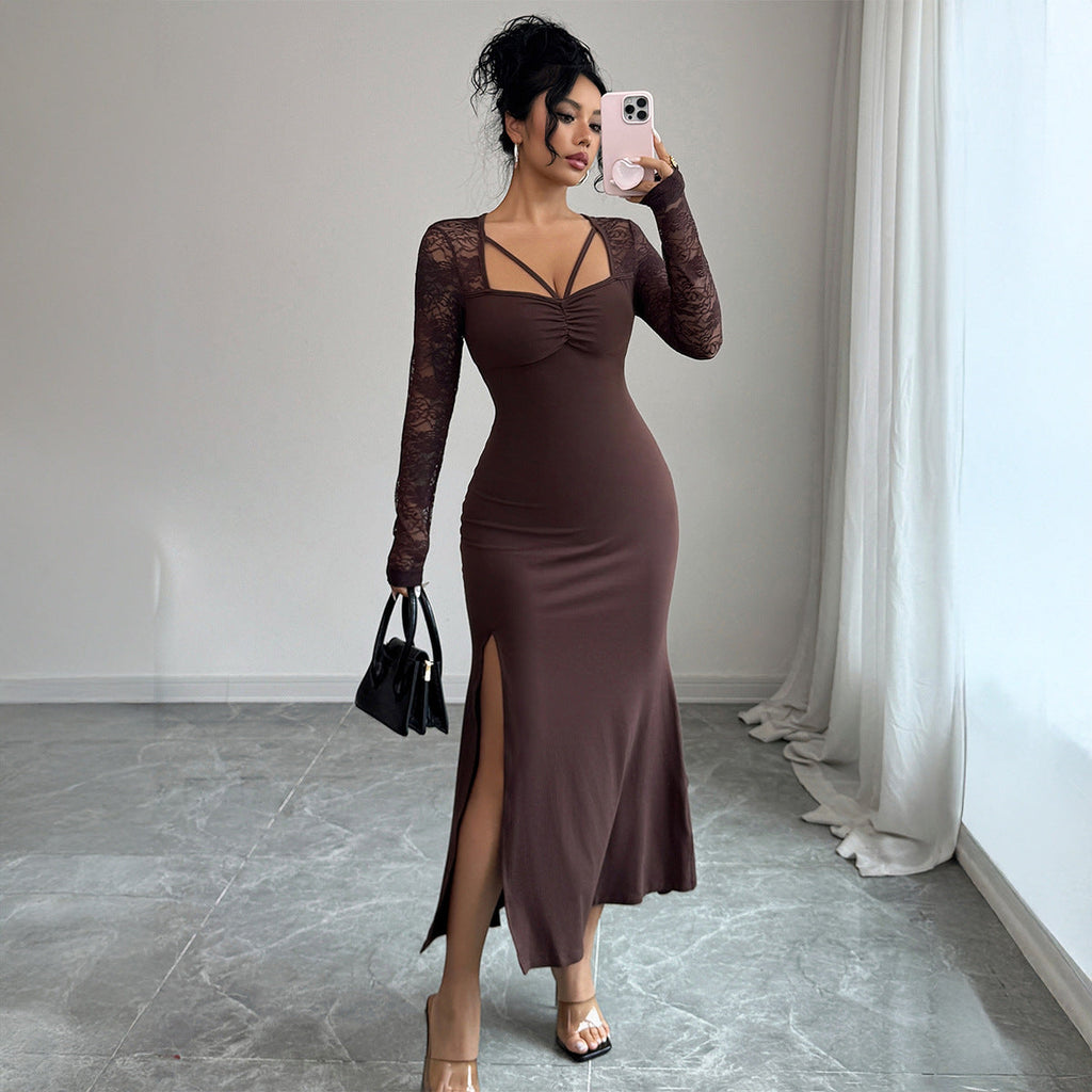 Women's Solid-Color Elegant And Sexy Lace Bodycon Dress